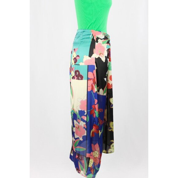 ZARA Floral Patchwork Print Satin Twill Knotted Maxi Pareo Sarong Skirt, Size S - Picture 3 of 16